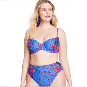 Tabitha Brown x Target Bright Blue Leopard‎ Bikini Bottoms High Waisted Size XL